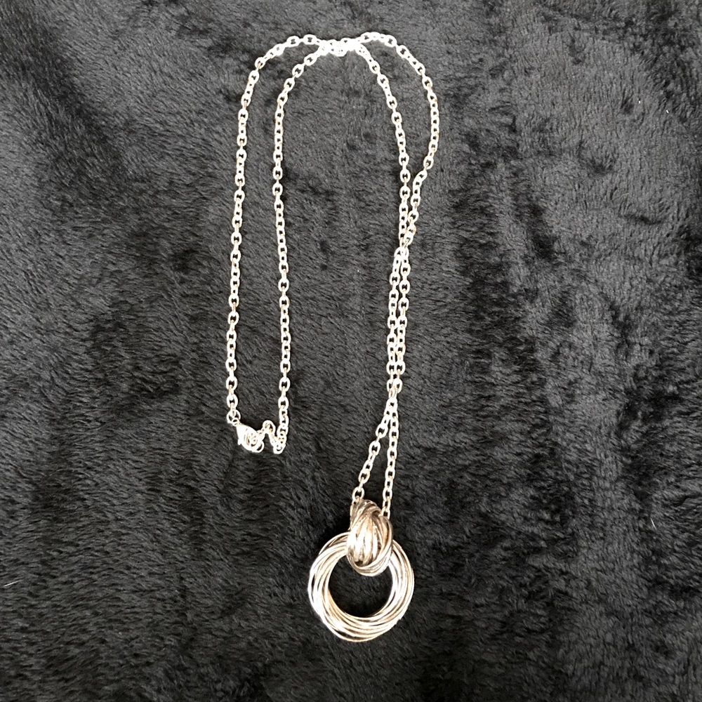 Silver knot pendant long necklace